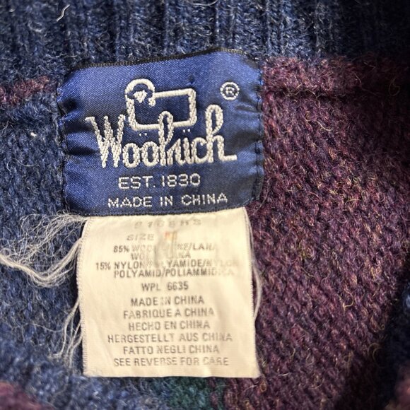 Vtg Mens Woolrich Sweater 85% Wool Blue/Green/Maroon Vertical Wide Stripes Sz M - Picture 5 of 7